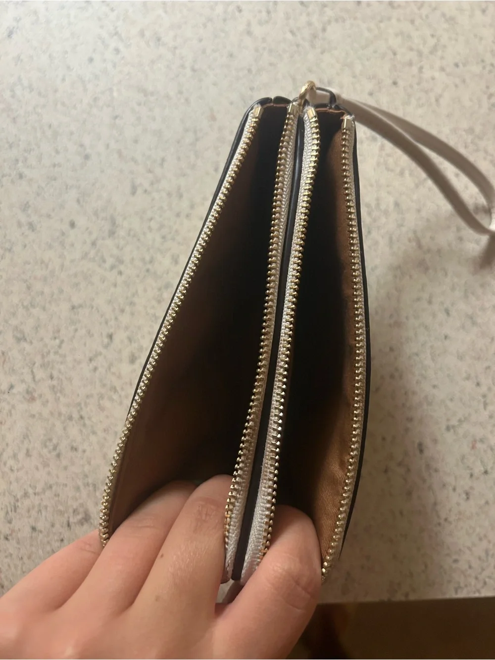 Coach Beige/Chalk Signature Wristlet with Gold Hardware